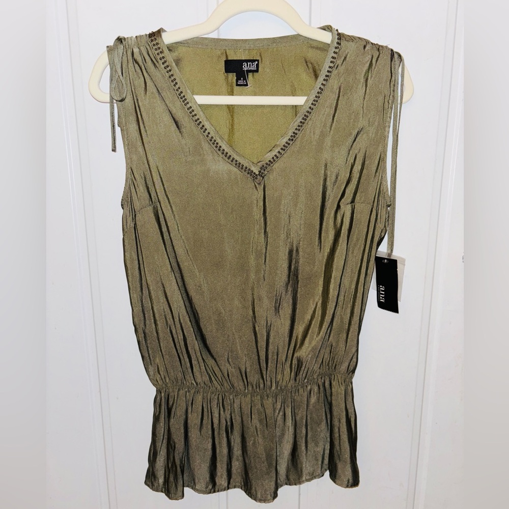 a.n.a Small peplum Oregano/Olive Green Blouse Tank Top